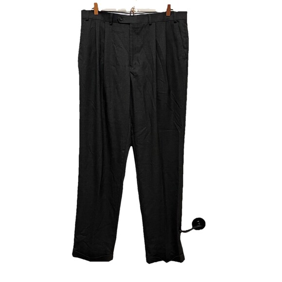 Ralph Ralph Lauren Charcoal Gray Micro Checks Pleated Cuffed Dress Pants 36 x 34 - Picture 2 of 13